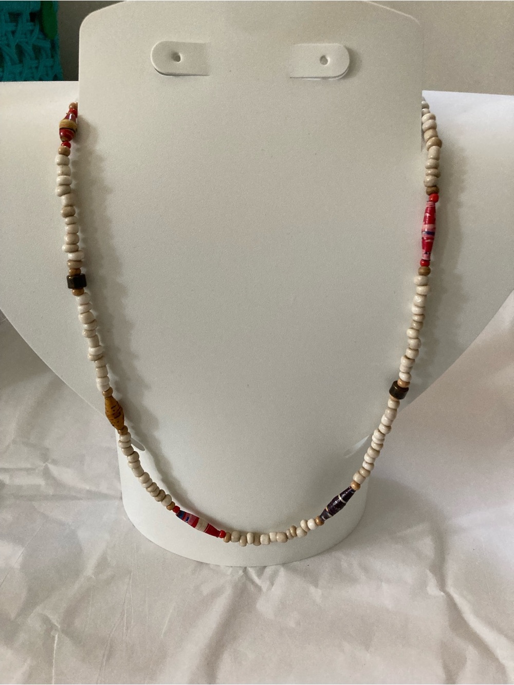 Handcrafted Cream Shell and Paper Machete Multicolor Accent Necklace / Bracelet